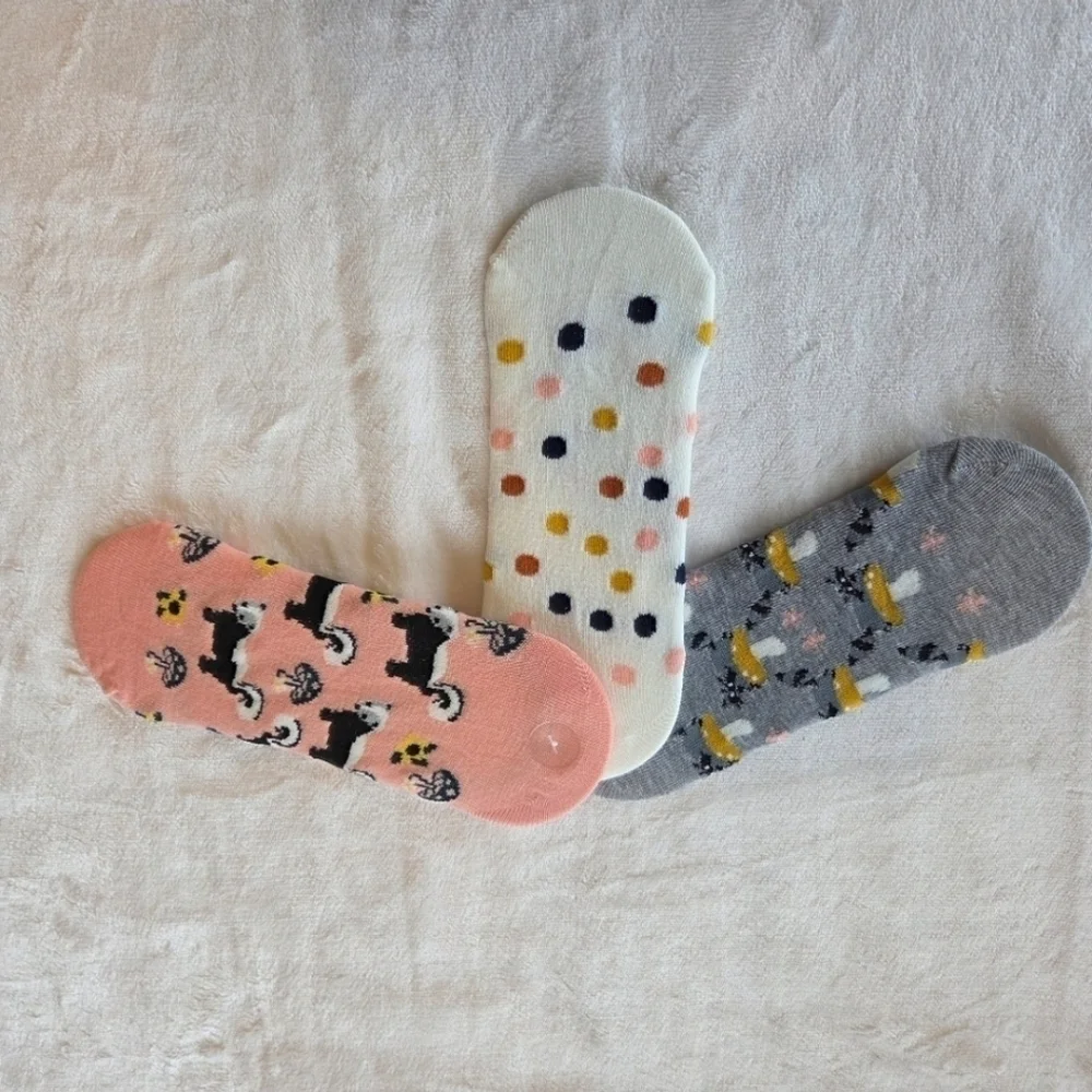 3-Pack No-Show Liners Skunk Mushroom Polka Dot OS 4-10 Raccoon Earth Natural New